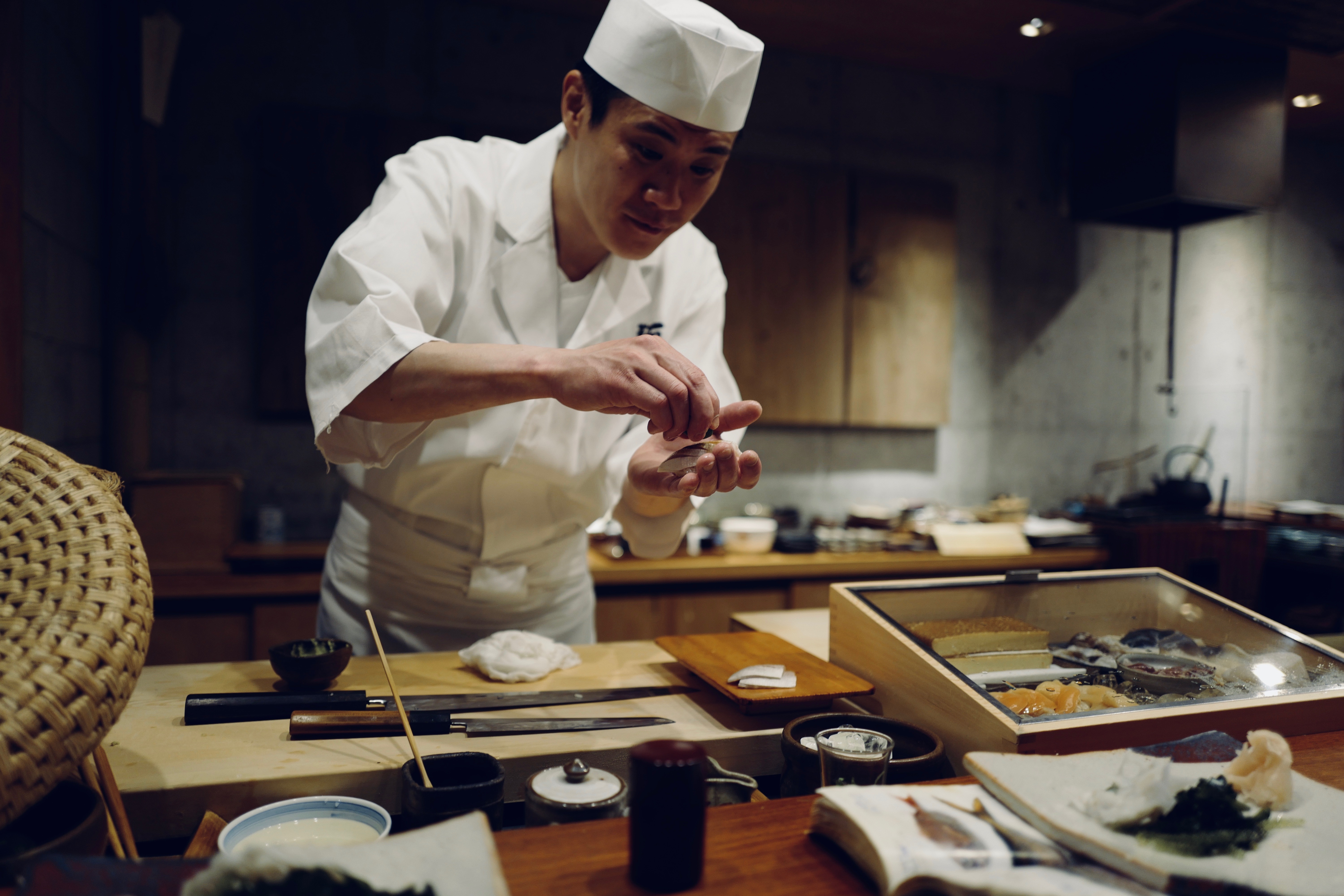 Japanese chef making sushi